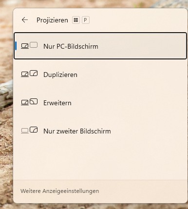 Projizieren-Menü, Weitere Anzeigeeinstellungen